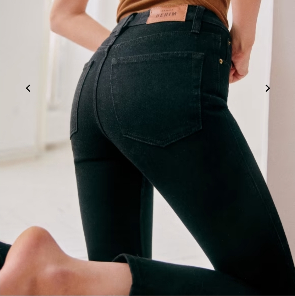Sezane Denim Black Brut Sexy High Waisted Tapered Straight Button fly Jeans